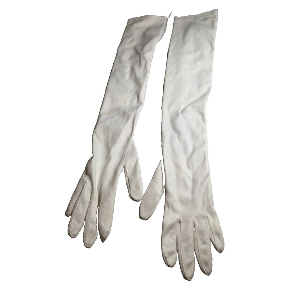 Vintage 1950s White Opera Gloves Long Bridal Evening Formal Pearl Button 21"
